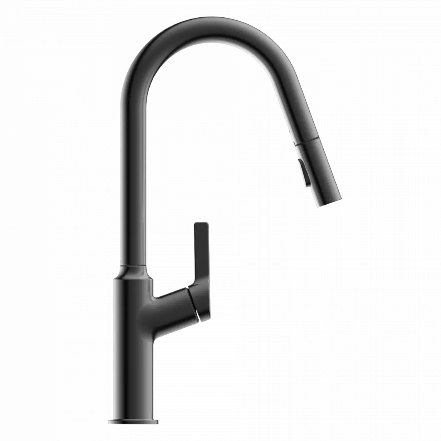 Outlet Kitchen Faucet with Curved Spout in Matte Graphite Single Hole