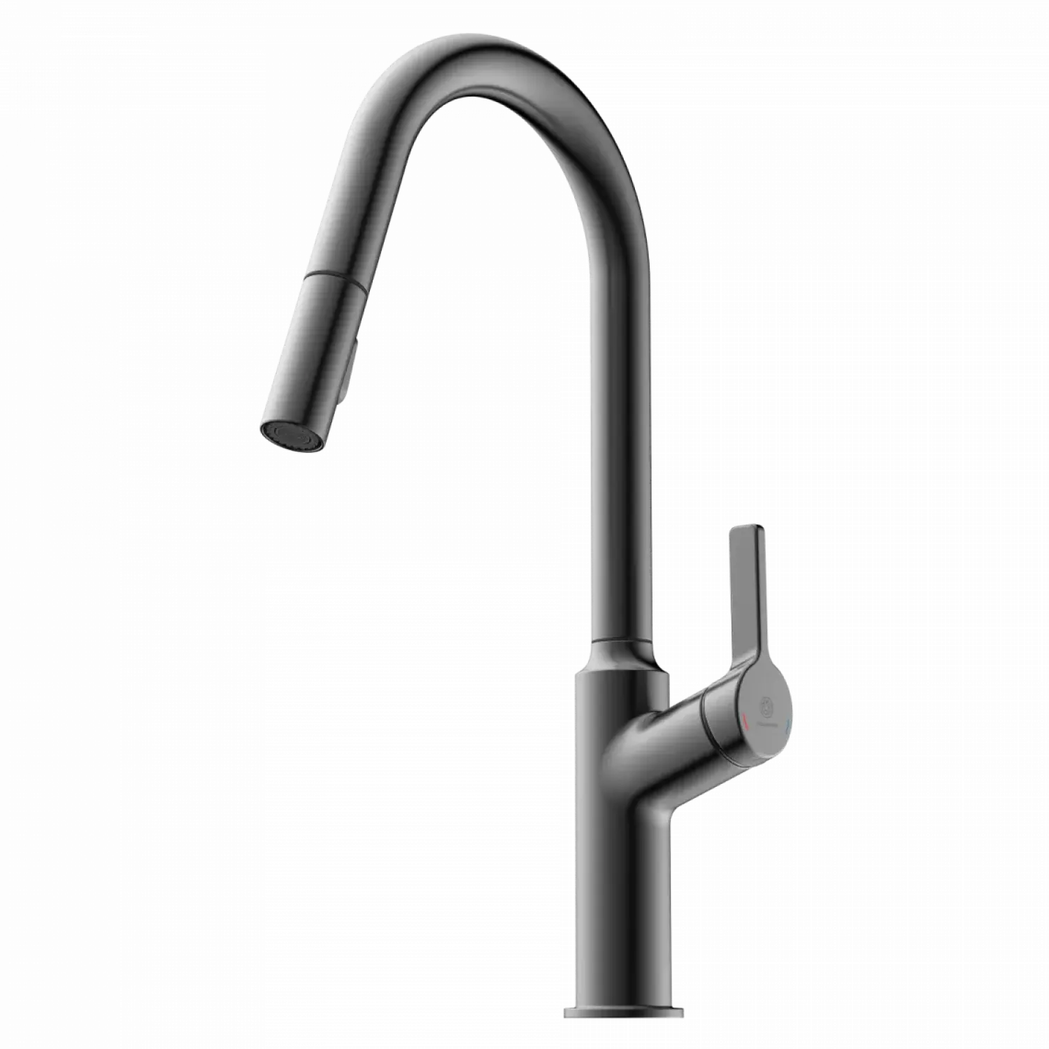 Outlet Kitchen Faucet with Curved Spout in Matte Graphite Single Hole