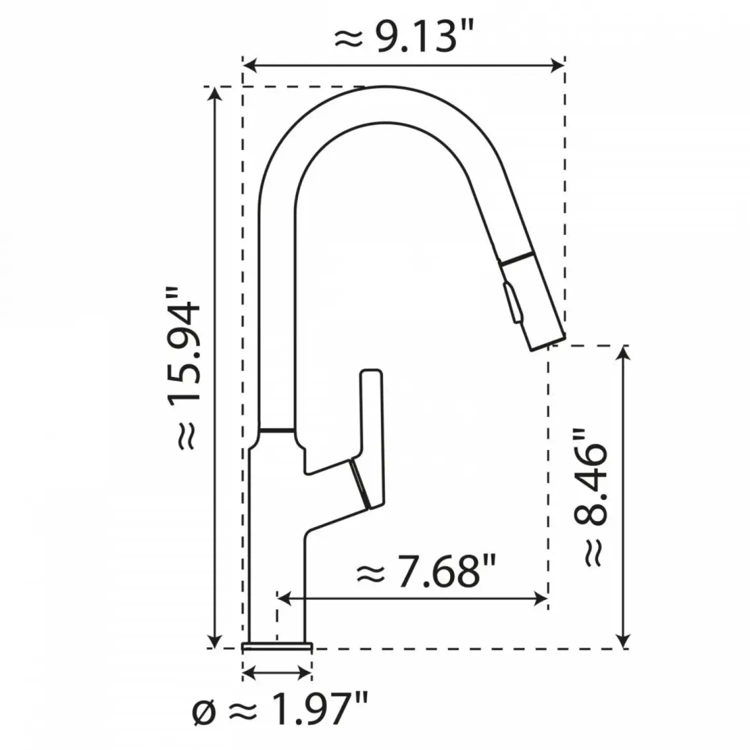 Outlet Kitchen Faucet with Curved Spout in Matte Graphite Single Hole