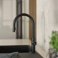 Discount Kitchen Faucet with Arch Pull-Down Spout in Matte Black Single Hole