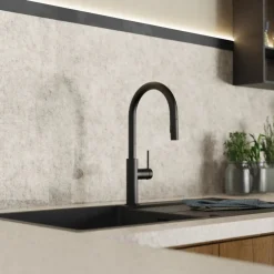 Discount Kitchen Faucet with Arch Pull-Down Spout in Matte Black Single Hole