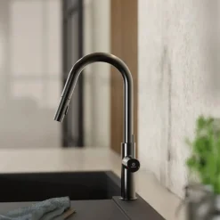 Clearance Kitchen Faucet with Curved Pull-Down Spout in Matte Graphite Single Hole