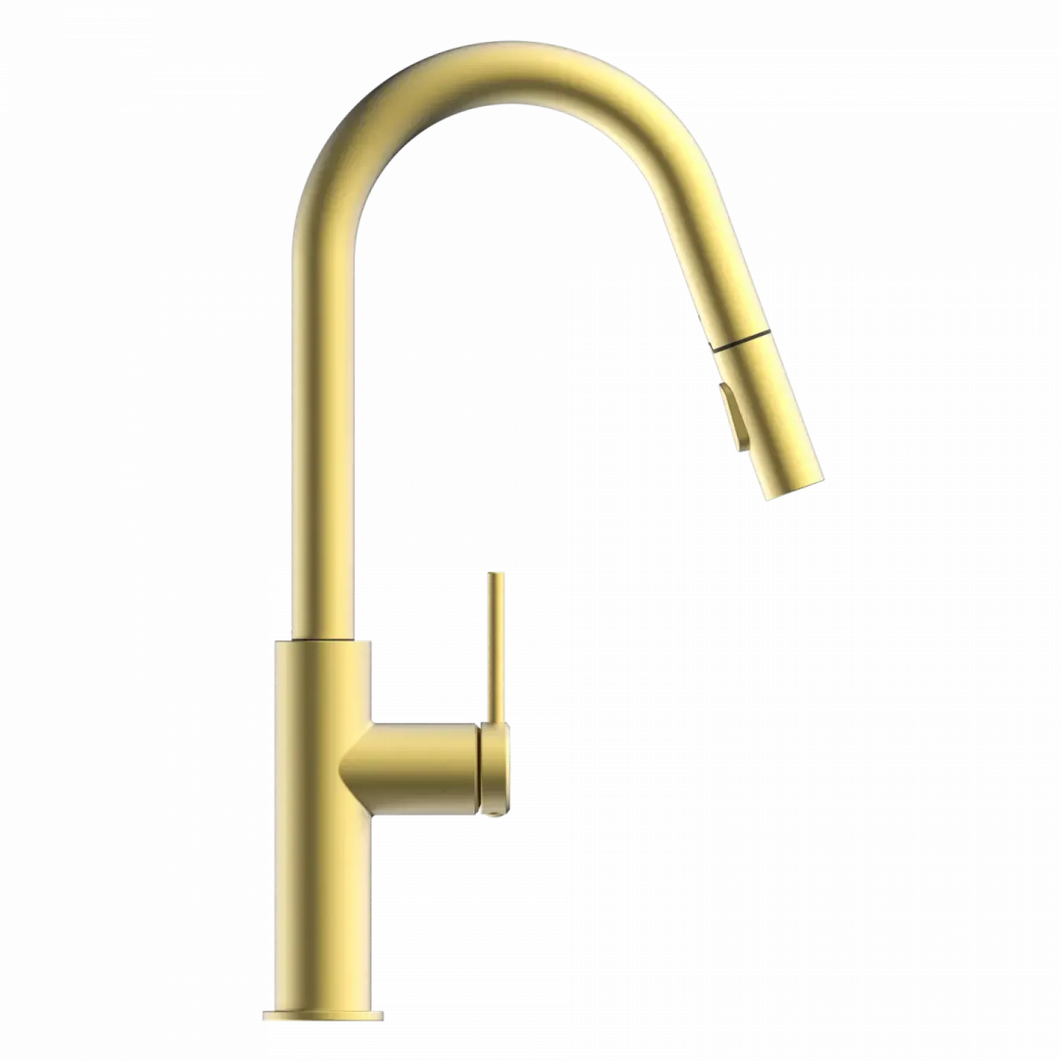 Outlet Kitchen Faucet with Curved Pull-Down Spout in Brushed Gold Single Hole
