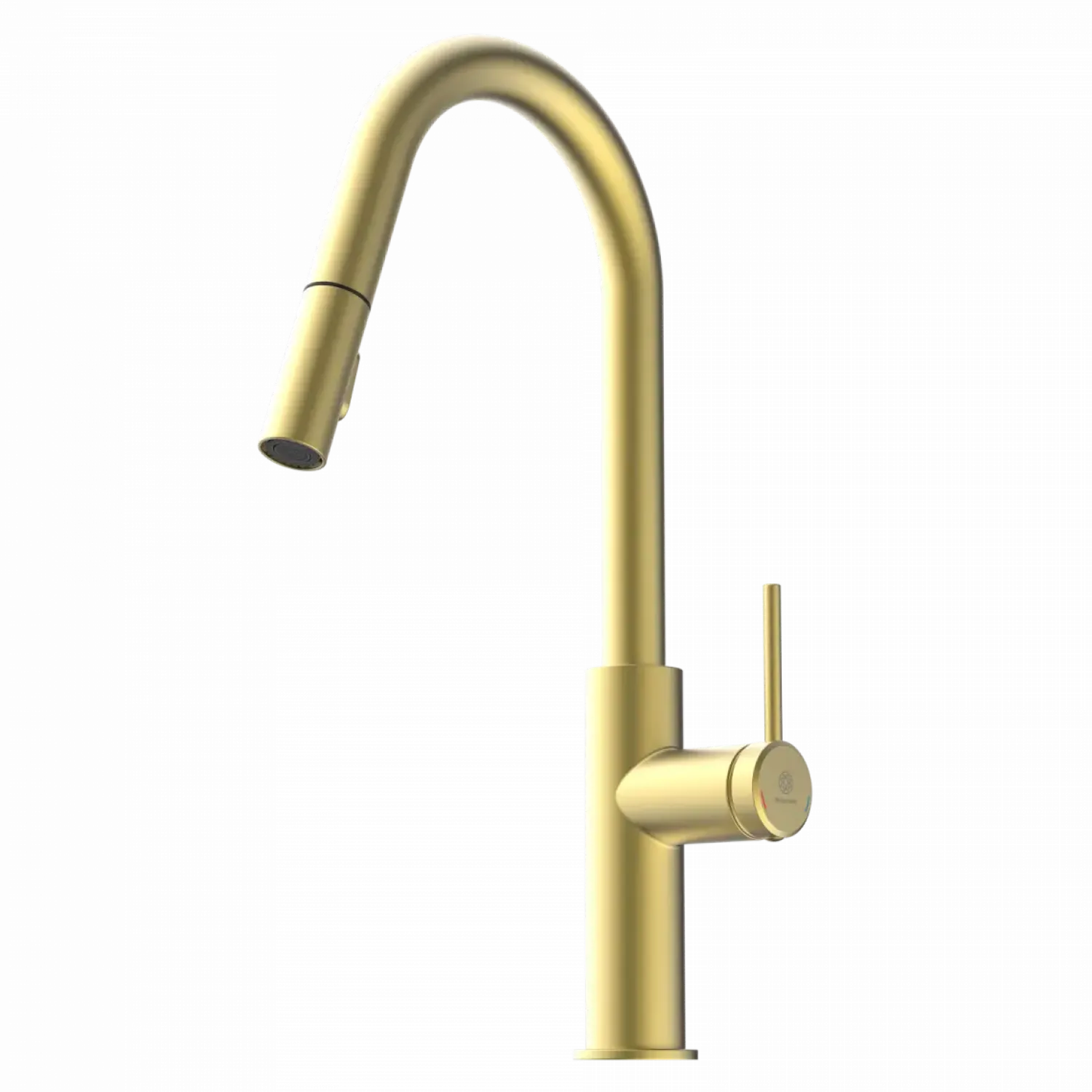 Outlet Kitchen Faucet with Curved Pull-Down Spout in Brushed Gold Single Hole