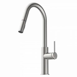 Kitchen Faucet with Curved Pull-Down Spout in Brushed Nickel Single Hole