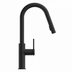 Kitchen Faucet with Curved Pull-Down Spout in Matte Black Single Hole