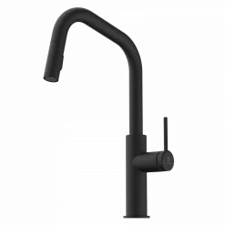 Online Kitchen Faucet with Angled Spout Pull-Down Sprayer in Matte Black Single Hole