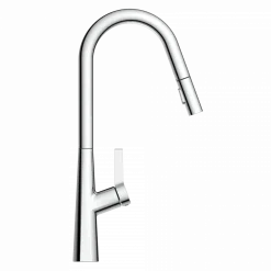 Online Kitchen Faucet with Curved Spout Pull-Down Sprayer in Chrome Single Hole