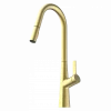 Sale Kitchen Faucet with Curved Spout Pull-Down Sprayer in Brushed Gold Single Hole