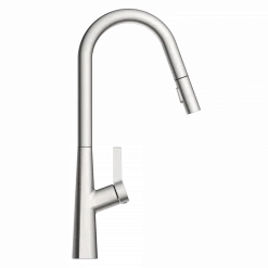 Discount Kitchen Faucet with Curved Spout Pull-Down Sprayer in Brushed Nickel Single Hole