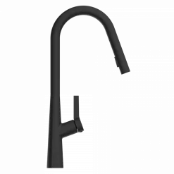 Hot Kitchen Faucet with Curved Spout in Matte Black Single Hole
