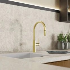 Sale Kitchen Faucet with Arch Pull-Down Spout in Brushed Gold Single Hole