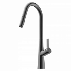 Hot Kitchen Faucet with Curved Spout Pull-Down Sprayer in Matte Graphite Single Hole