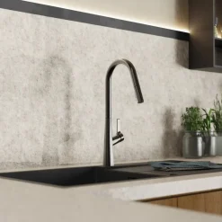 Hot Kitchen Faucet with Curved Spout Pull-Down Sprayer in Matte Graphite Single Hole