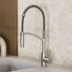 Hot Single Hole Pull Down Kitchen Faucet in Brushed Nickel Single Hole