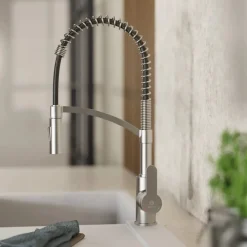 Hot Single Hole Pull Down Kitchen Faucet in Brushed Nickel Single Hole