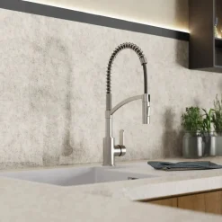Hot Single Hole Pull Down Kitchen Faucet in Brushed Nickel Single Hole