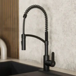 Discount Single Hole Pull Down Kitchen Faucet in Matte Black Single Hole