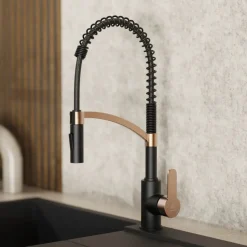 Outlet Single Hole Pull Down Kitchen Faucet | Matte Black & Rose Gold Single Hole