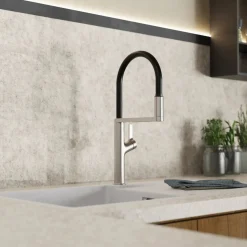 Single Hole Pull Down Kitchen Faucet in Brushed Nickel Single Hole
