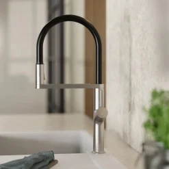 Single Hole Pull Down Kitchen Faucet in Brushed Nickel Single Hole