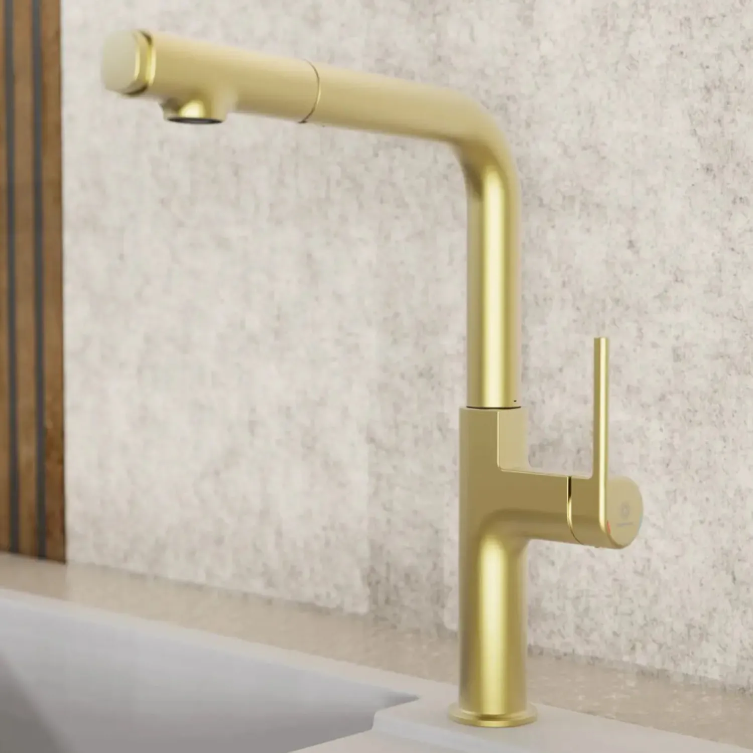 Online Single Hole Straight Spout Kitchen Faucet in Brushed Gold Single Hole