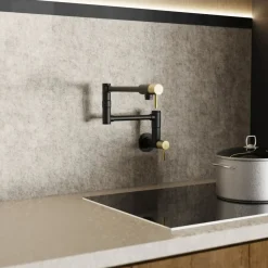 Outlet Wall Mounted Pot Filler | Matte Black & Brushed Gold Single Hole