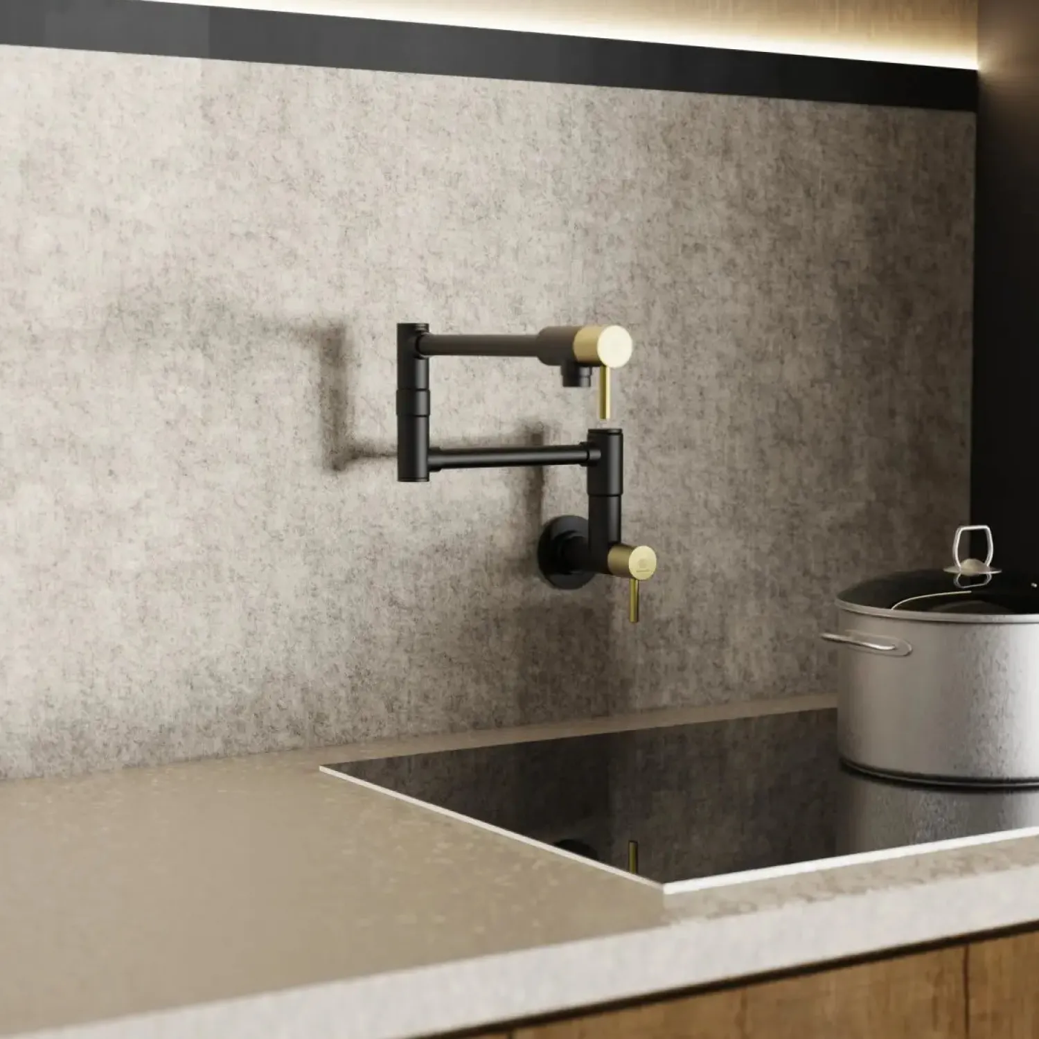 Outlet Wall Mounted Pot Filler | Matte Black & Brushed Gold Single Hole
