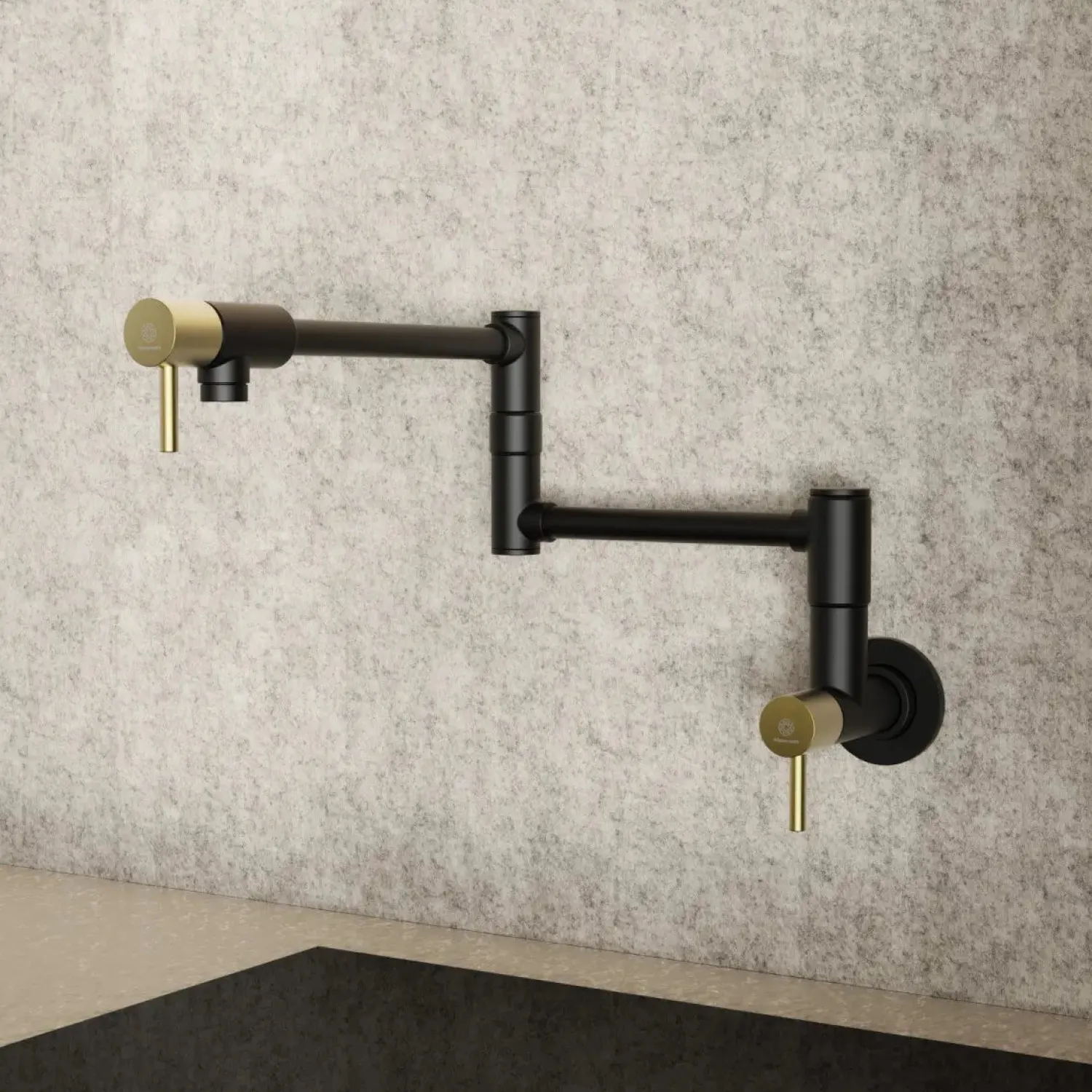 Outlet Wall Mounted Pot Filler | Matte Black & Brushed Gold Single Hole