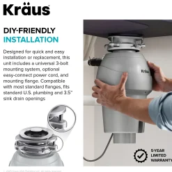 Online WasteGuard 3/4 HP Continuous Feed Garbage Disposal with Ultra-Quiet Motor Garbage Disposals & Parts