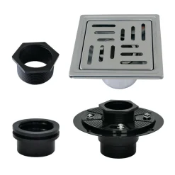 Discount Watercourse 4" Stainless Steel Square Grid Shower Drain with Flange Shower Drains