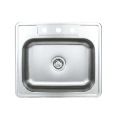 Clearance 25" 20-Gauge Drop-in 3-Hole Single Bowl ADA Compliant Stainless Steel Kitchen Sink with Strainer Drop-In / Top Mount Sinks|Stainless Steel Sinks