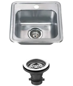 Discount 15" 22-Gauge Drop-in Single Bowl Stainless Steel Bar Sink with Grid Rack and Strainer Bar / Prep Sinks