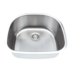 Hot 24" 18-Gauge Undermount D-shaped Single Bowl Stainless Steel Kitchen Sink with Grid Rack and Basket Strainer Stainless Steel Sinks|Single Bowl Sinks
