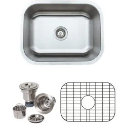 Sale 23" 16-Gauge Undermount Single Bowl Stainless Steel Kitchen Sink with Grid Rack and Basket Strainer Stainless Steel Sinks|Single Bowl Sinks