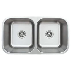Sale 33" 16-Gauge Undermount 50/50 Double Bowl Stainless Steel Kitchen Sink Stainless Steel Sinks|Double Bowl Sinks