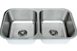 Online 33" 18-Gauge Undermount 50/50 Double Bowl Stainless Steel Kitchen Sink Stainless Steel Sinks|Double Bowl Sinks