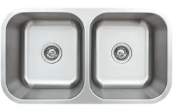 Clearance 33" 16-Gauge Undermount 50/50 Double Bowl Stainless Steel Kitchen Sink with Grid Rack and Basket Strainer Stainless Steel Sinks|Double Bowl Sinks