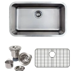 Online 30" 18-Gauge Undermount Single Bowl Stainless Steel Kitchen Sink with Grid Rack and Basket Strainer Stainless Steel Sinks|Single Bowl Sinks