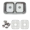 Online 33" 18-Gauge Undermount 50/50 Double Bowl Stainless Steel Kitchen Sink with Grid Rack and Basket Strainer Stainless Steel Sinks|Double Bowl Sinks