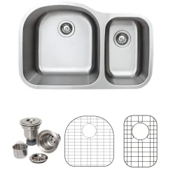 New 32" 18-Gauge Undermount Double Bowl Stainless Steel Kitchen Sink with Grid Rack and Basket Strainer Stainless Steel Sinks|Double Bowl Sinks