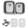 Outlet 32" 18-Gauge Undermount Double Bowl Stainless Steel Kitchen Sink with Grid Rack and Basket Strainer Stainless Steel Sinks|Double Bowl Sinks