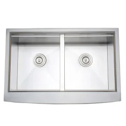 Handcrafted 33" Arched Apron Front Farmhouse Equal Double Bowl Stainless Steel Kitchen Sink Stainless Steel Sinks|Double Bowl Sinks