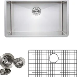 Clearance Handcrafted 30" 16-Gauge Undermount Single Bowl Stainless Steel Kitchen Sink with Grid Rack and Basket Strainer Stainless Steel Sinks|Single Bowl Sinks