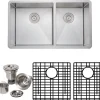 Sale Handcrafted 33" 16-Gauge Undermount 60/40 Double Bowl Stainless Steel Kitchen Sink with Grid Racks and Basket Strainers Stainless Steel Sinks|Double Bowl Sinks