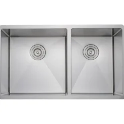 Clearance Handcrafted 33" 16-Gauge Undermount 60/40 Double Bowl Stainless Steel Kitchen Sink Stainless Steel Sinks|Double Bowl Sinks
