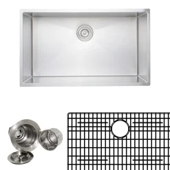 Clearance Handcrafted 32" 16-Gauge Undermount Single Bowl Stainless Steel Kitchen Sink with Grid Rack and Basket Strainer Stainless Steel Sinks|Single Bowl Sinks