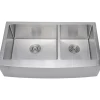 Handcrafted 36" 16-Gauge Arched Apron Front Farmhouse 60/40 Double Bowl Stainless Steel Kitchen Sink Stainless Steel Sinks|Double Bowl Sinks