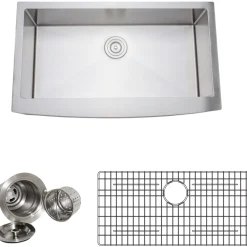 Sale Handcrafted 36" 16-Gauge Arched Apron Front Farmhouse Single Bowl Stainless Steel Kitchen Sink with Grid Rack and Basket Strainer Stainless Steel Sinks|Single Bowl Sinks