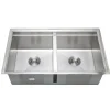 Discount Handcrafted 32" Undermount 50-50 Double Bowl Stainless Steel Kitchen Sink with Companion Stainless Steel Colander and Rubber Wood Cutting Board Workstation Sinks|Double Bowl Sinks